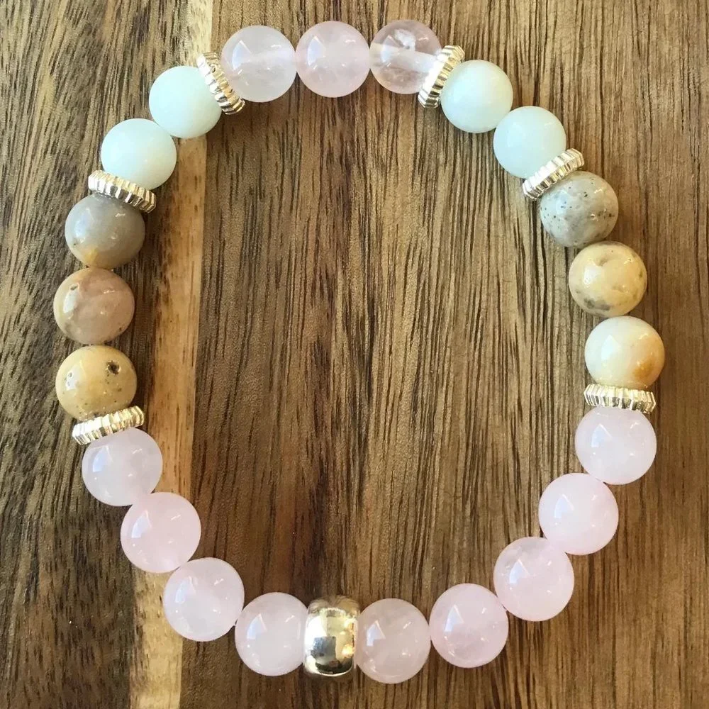 Agate - Rose Quartz - Jasper -‎ Stretch Beaded Bracelet - NEW